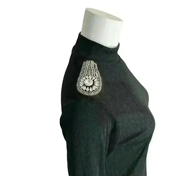 River Island Black Mock Embellished Rhinestone Knit Sweater Size 14 - Picture 11 of 12